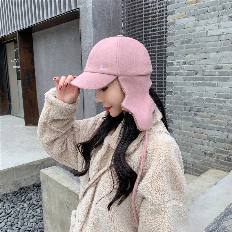 [ewq] lei feng hat kvinde efterår og vinter koreansk all-match par fleece ørebeskyttelse varm retro cap  zt501: Solrosa