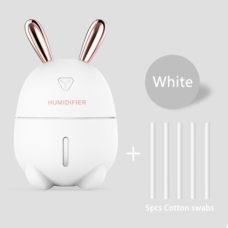 Car Humidifier 300ML Cute Rabbit USB Aroma Essential Ultra-Silent LED Night Lamp Air Purifier Mist Maker Air Fresher For car: White and 5 filters