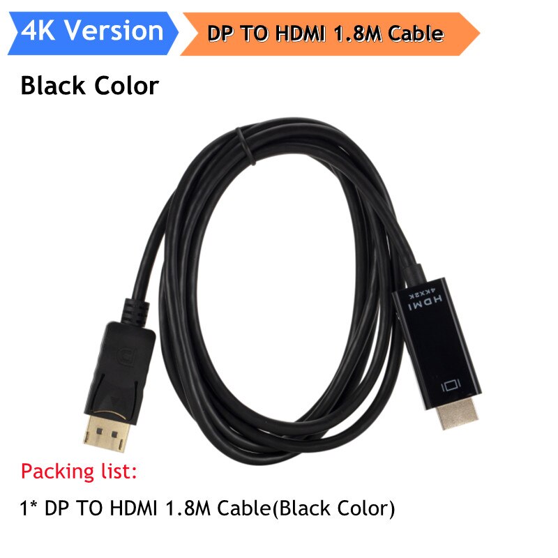 4K Displayport Naar Hdmi-Compatibel Adapter Converter Display Port Male Dp Naar Vrouwelijke Hdtv Kabel Adapter Video Audio voor Pc Tv 1.8M: 1.8M Black 4K