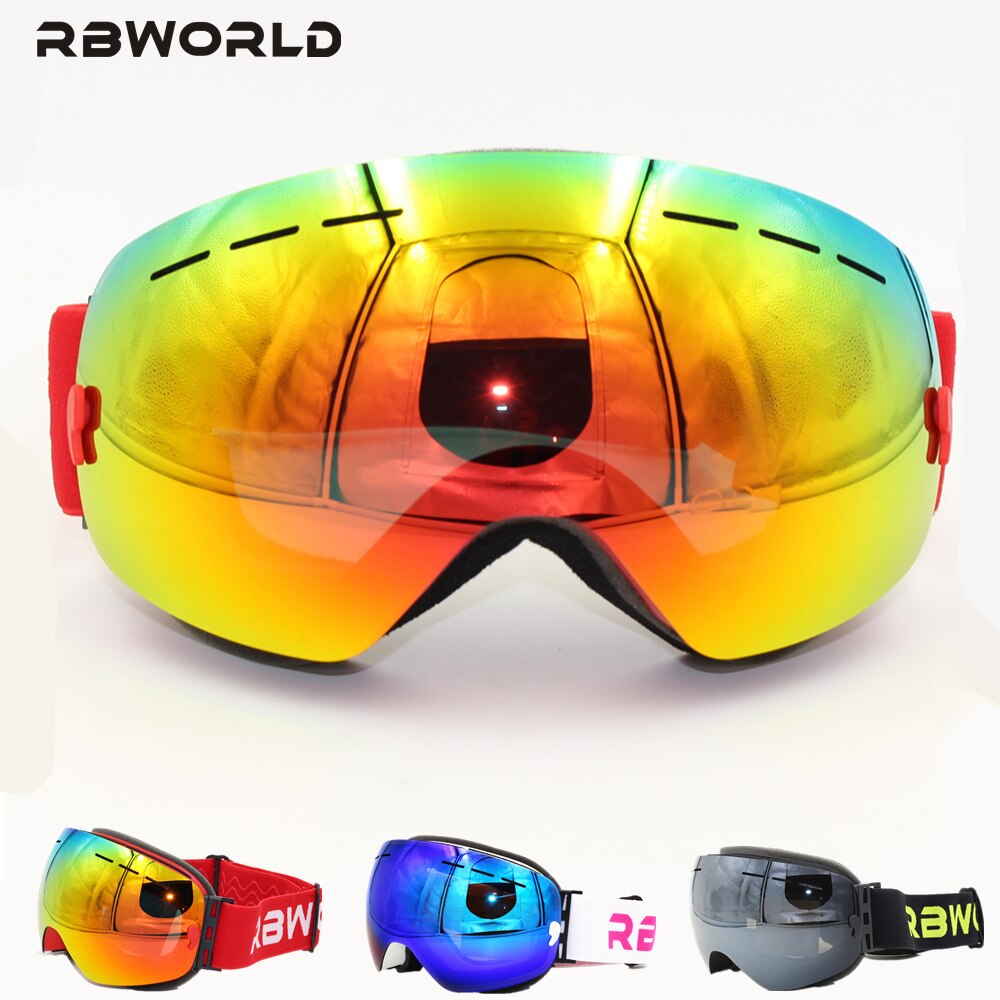 Rbworld merk grote skibril dubbele lens  uv400 anti-condens volwassen snowboard skibril dames heren gepolariseerde sneeuwbril