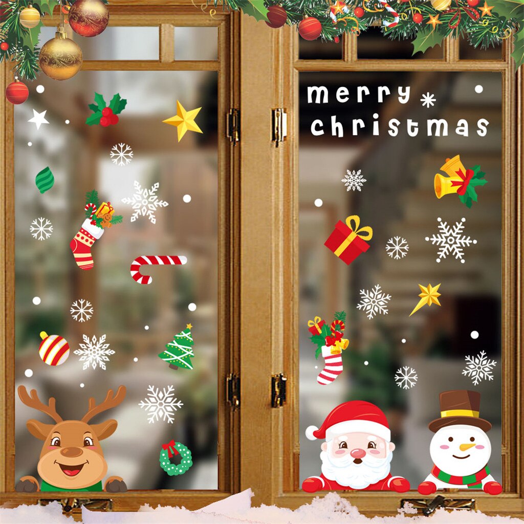Christmas Electrostatic Stickers Snowflake Elk Set Door Window Glass Stickers Snowman Home Decor Decal Adhesive Year Glass