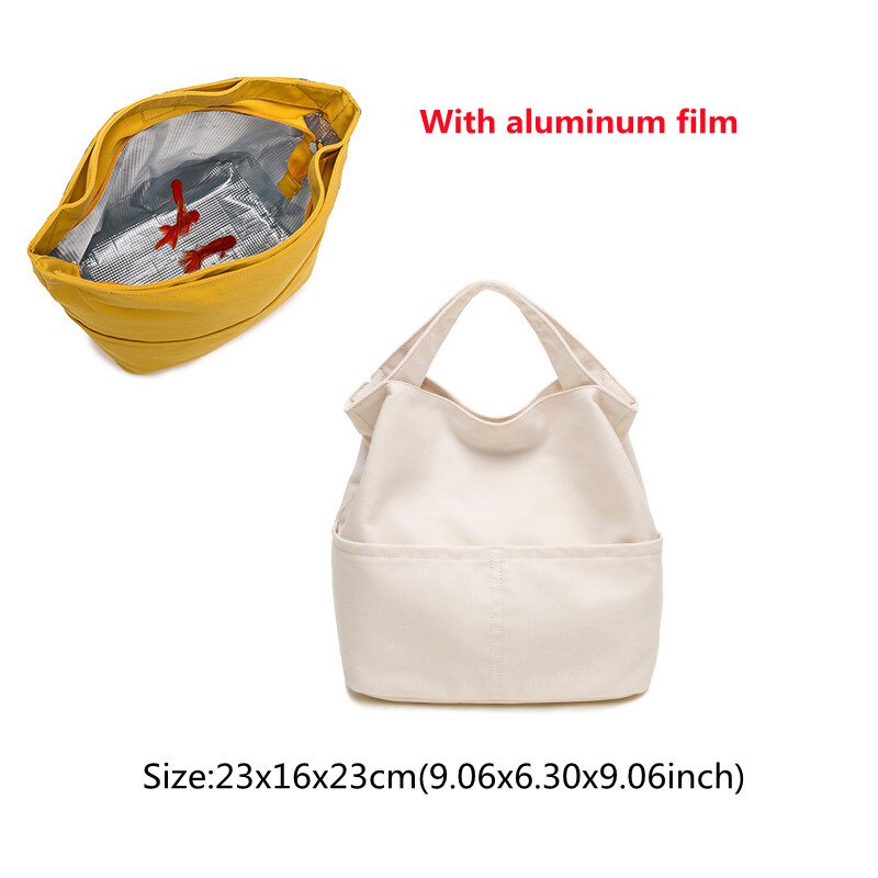 Draagbare Canvas Lunch Tas Vrouwen Outdoor Camping Wandelen Picknick Voedsel Koeler Pouch Reizen Eten Opslag Thermische Pakket Accessorie: C White