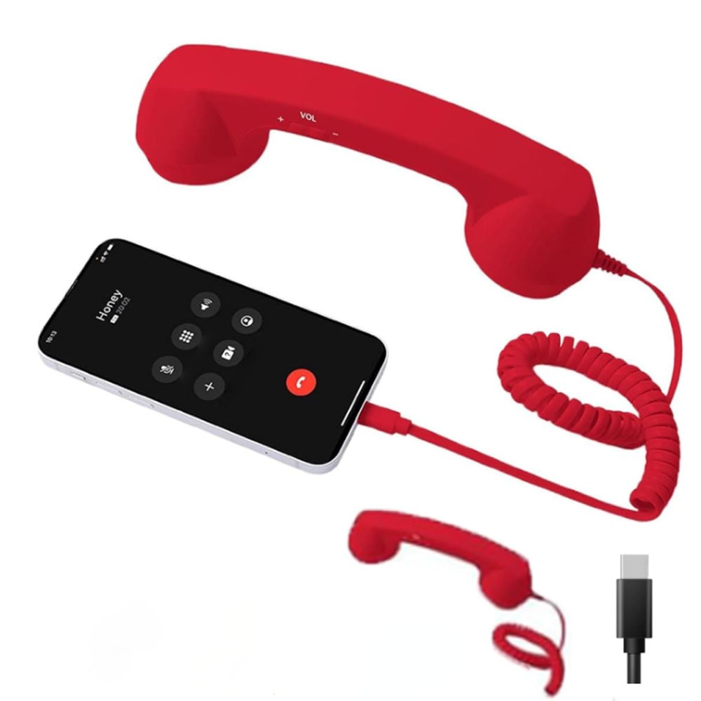 with Microphone Phone Handset Telephone Style Type-C Landline Handle Receiver Tangle Free Wire Handheld Cell Phone Receiver: SKY BLUE
