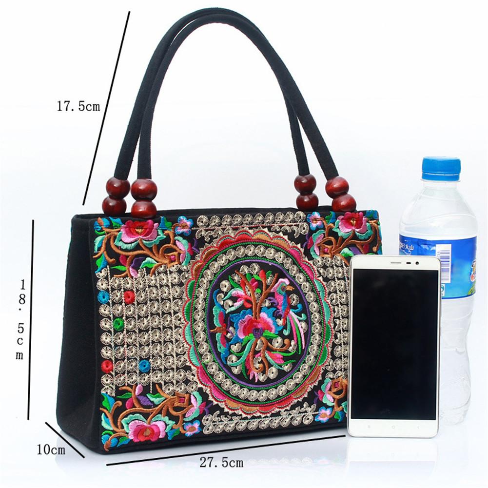 Women's Tote Bag - Floral Embroidered Canvas - Zipper Closure - Shoulder Top-Handle - Vintage Style