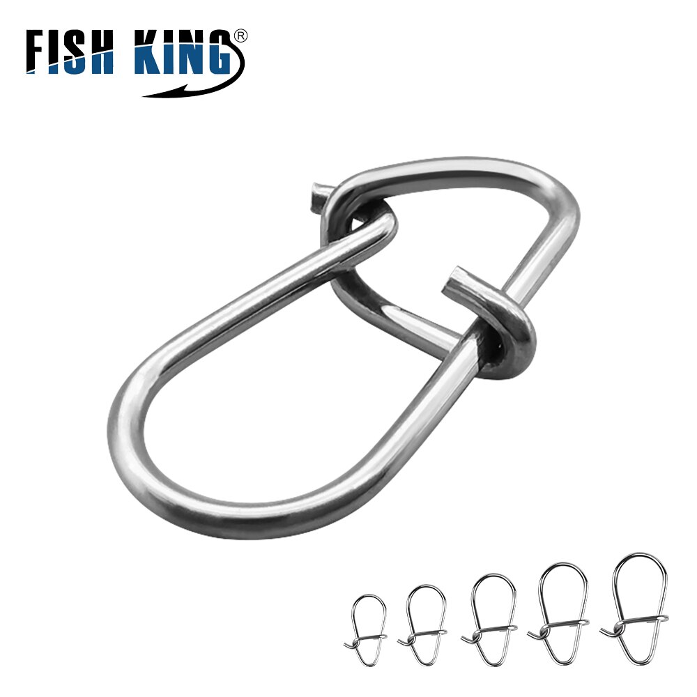 FISH KING 100pcs Stainless Steel Fishing Connector Fast Clip Lock Snap Swivel Solid Rings Safety Snaps Fishing Hook Tool Snap
