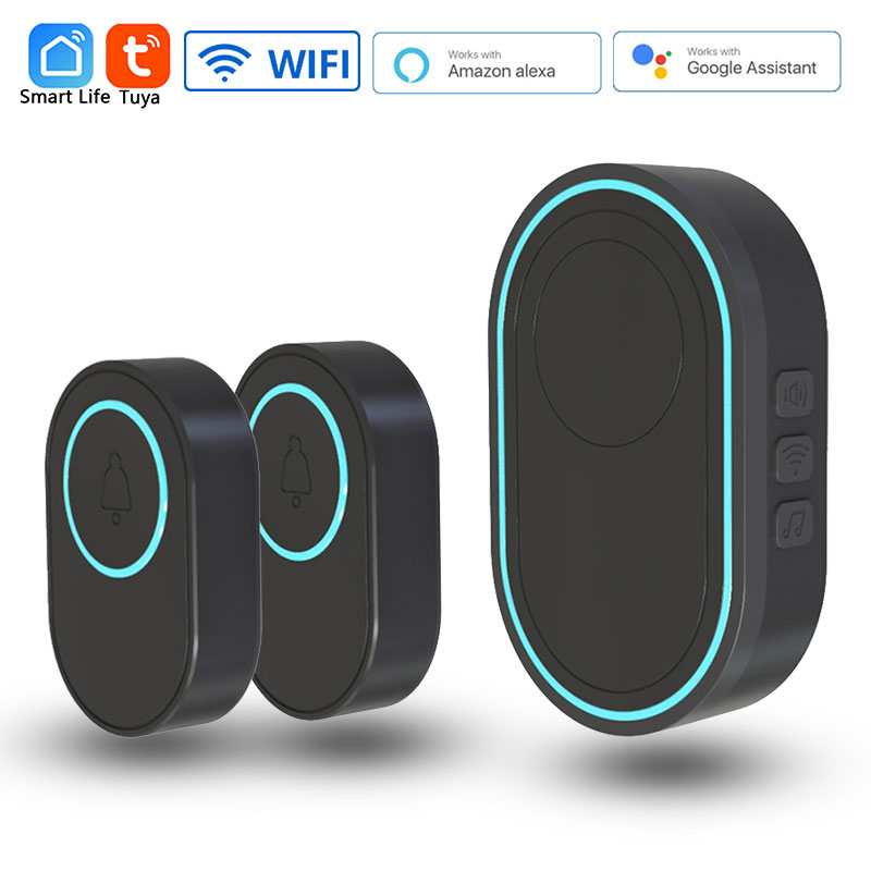 Wireless WiFi Doorbell Tuya Smart Home Security Alarm System Connect 433MHz Detector Alert Mode Welcome Doorbell LED Lights Kit: Gold