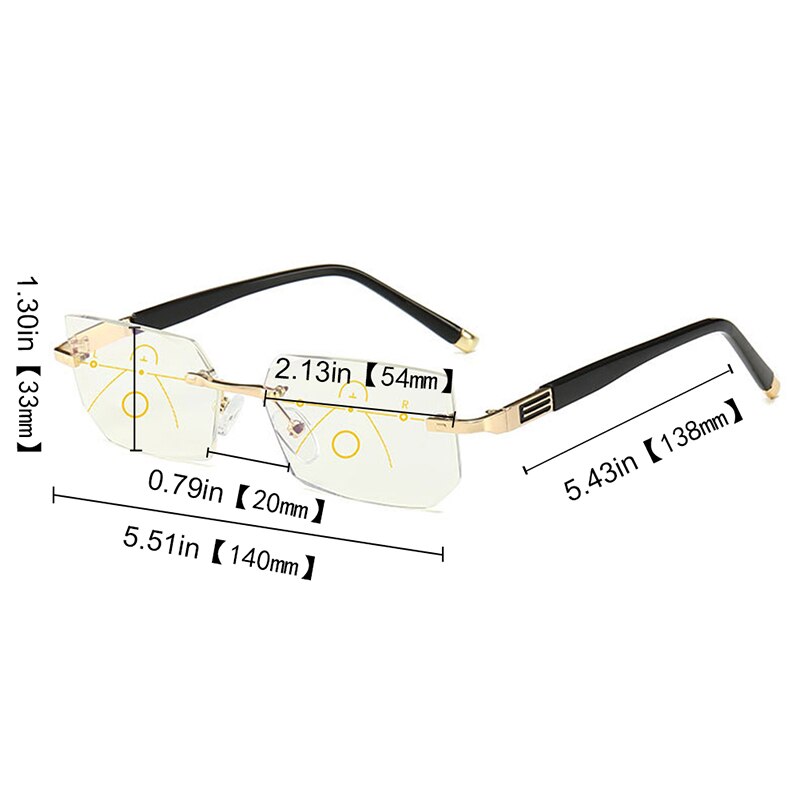 SOOLALA Rimless Progressive Glasses Multifocal Reading Eyeglasses Anti Blue Light Glasses Diamond Cutting Presbyopic Spectacles