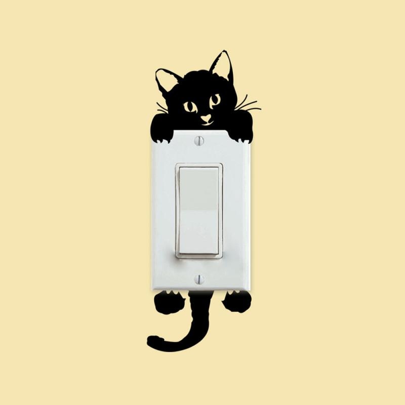 5/3/1 stk svart søt kattlysbryter dekal vegg klistremerker dekaler håndtak i dør kunst veggmaleri baby barnehage rom klistremerke tapet
