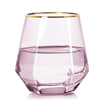 Vasos de cristal de estilo nórdico con forma de diamante para whisky, vasos de agua con borde dorado, 280ml,: B