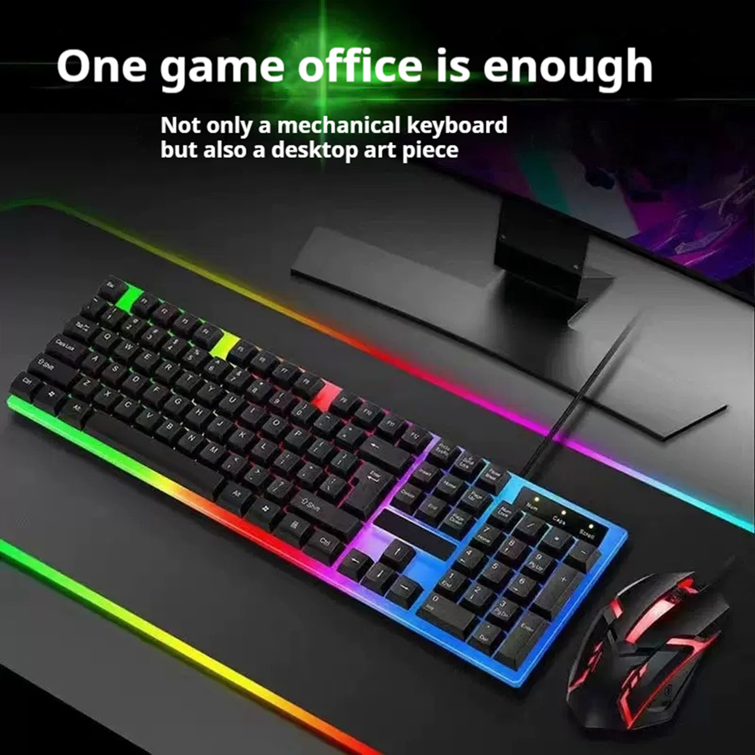 Gamer-Tastatur und Maus, PC-Gaming-Tastatur, RGB-Tastatur mit Hintergrundbeleuchtung, Gummi-Tastenkappen, kabelgebundene englische Tastatur, Maus, Gamer-Gaming-Maus