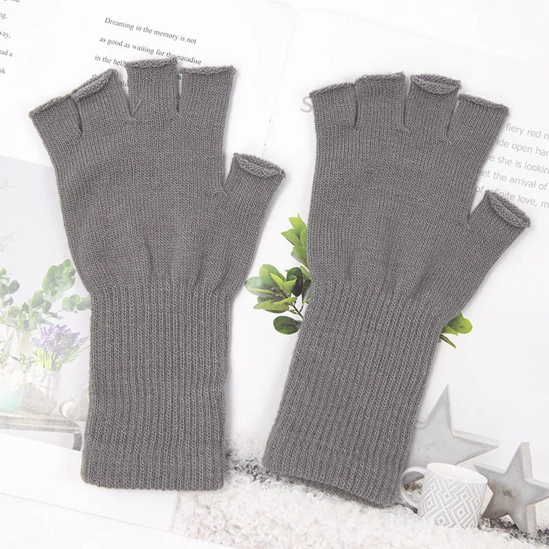 Guantes sin dedos de medio dedo para hombre y mujer, manoplas de punto de lana y algodón, color blanco y negro, cálidos para trabajo, otoño e invierno, novedad de 2022: Gris
