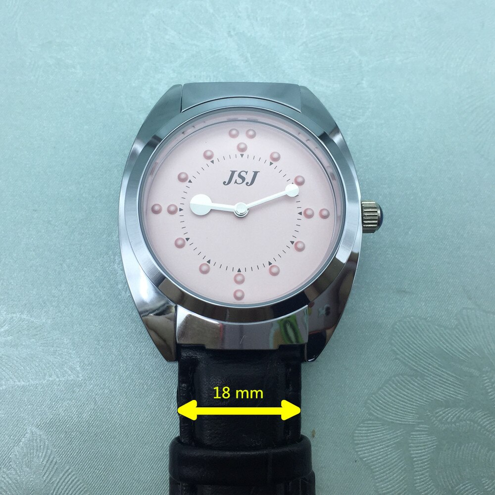 Tactiel horloge voor blinden met leren band, roze wijzerplaat