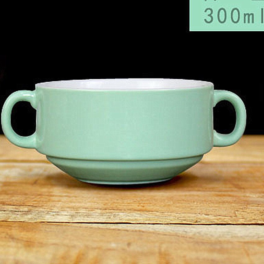 Handle Soup Bowl 300ml Microwaveable Containers Soup mugs ceramic coffee tea milk cup nice: Fruit green