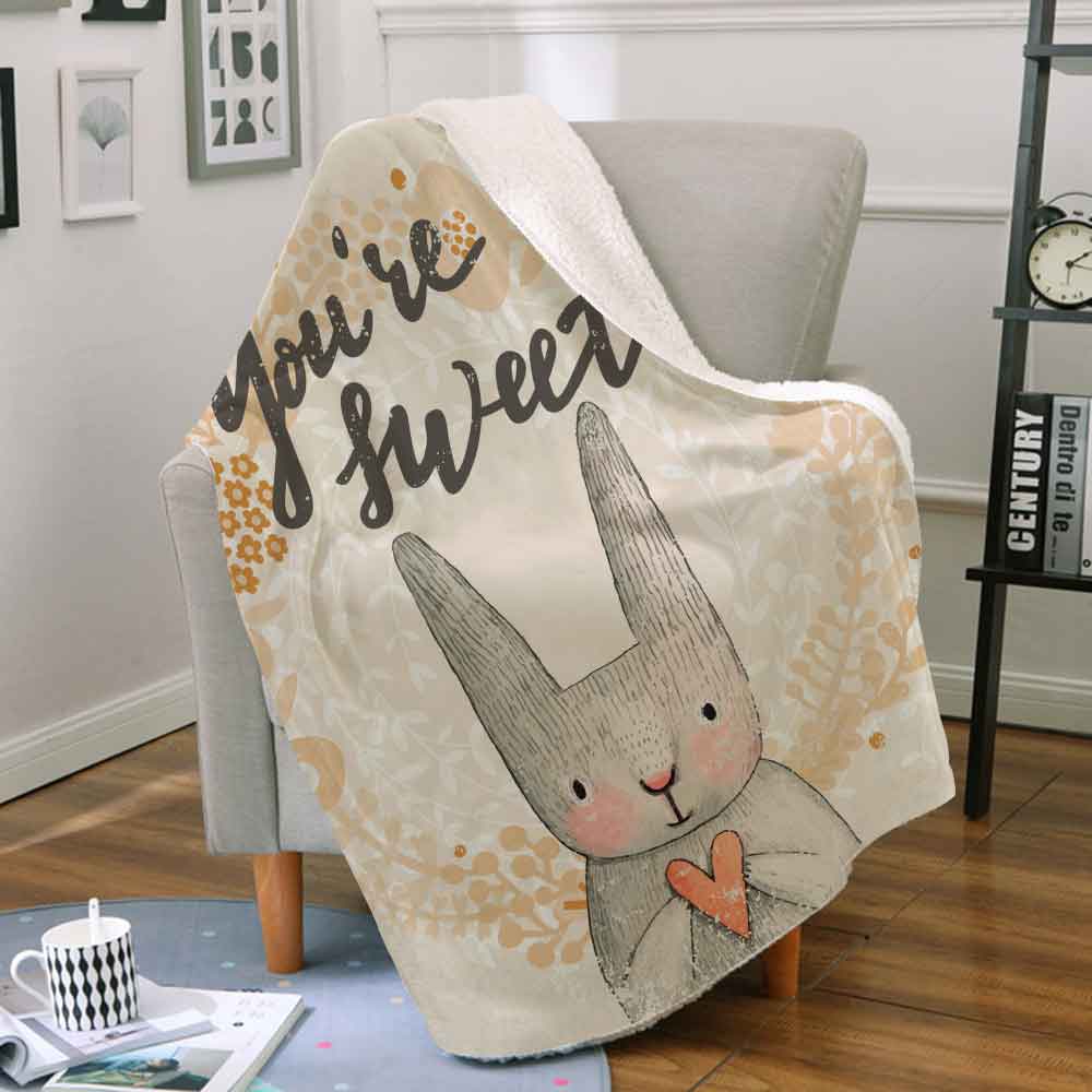 Miracille Sherpa polaire lapin impression couverture Super doux décoratif jeter des couvertures sur canapé-lit chambre d'enfants couvre-lit: 003 / 130X150CM