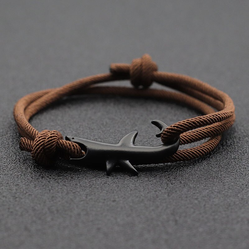 Noter haj armbånd unisex dobbelt lag justerbar 3mm snor kæde armbånd strand smykker tilbehør surfer armbånd pulsera: Rhodineret
