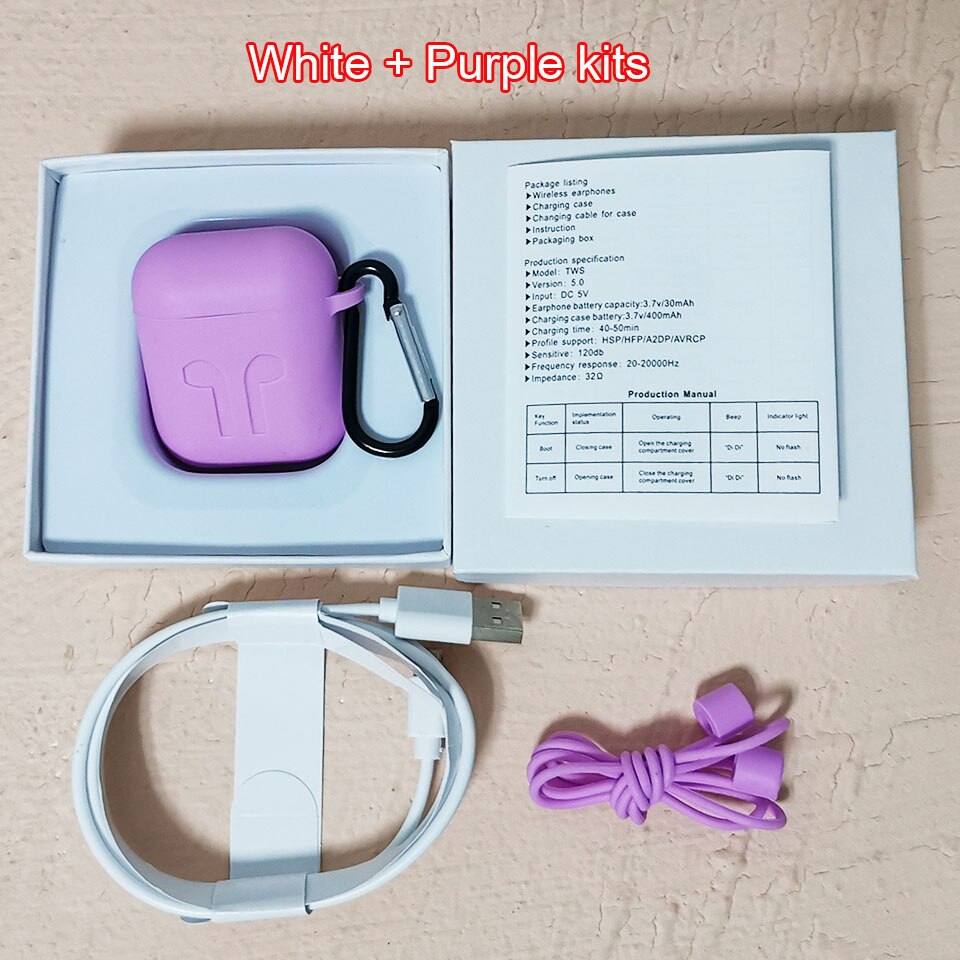 i10000 TWS Air 2 Rename Wireless Bluetooth Earphone Smart Sensor 8D Super Bass Pop up Earbuds 1536D PK i200 i1000 i5000 i9000TWS: White-purple kits