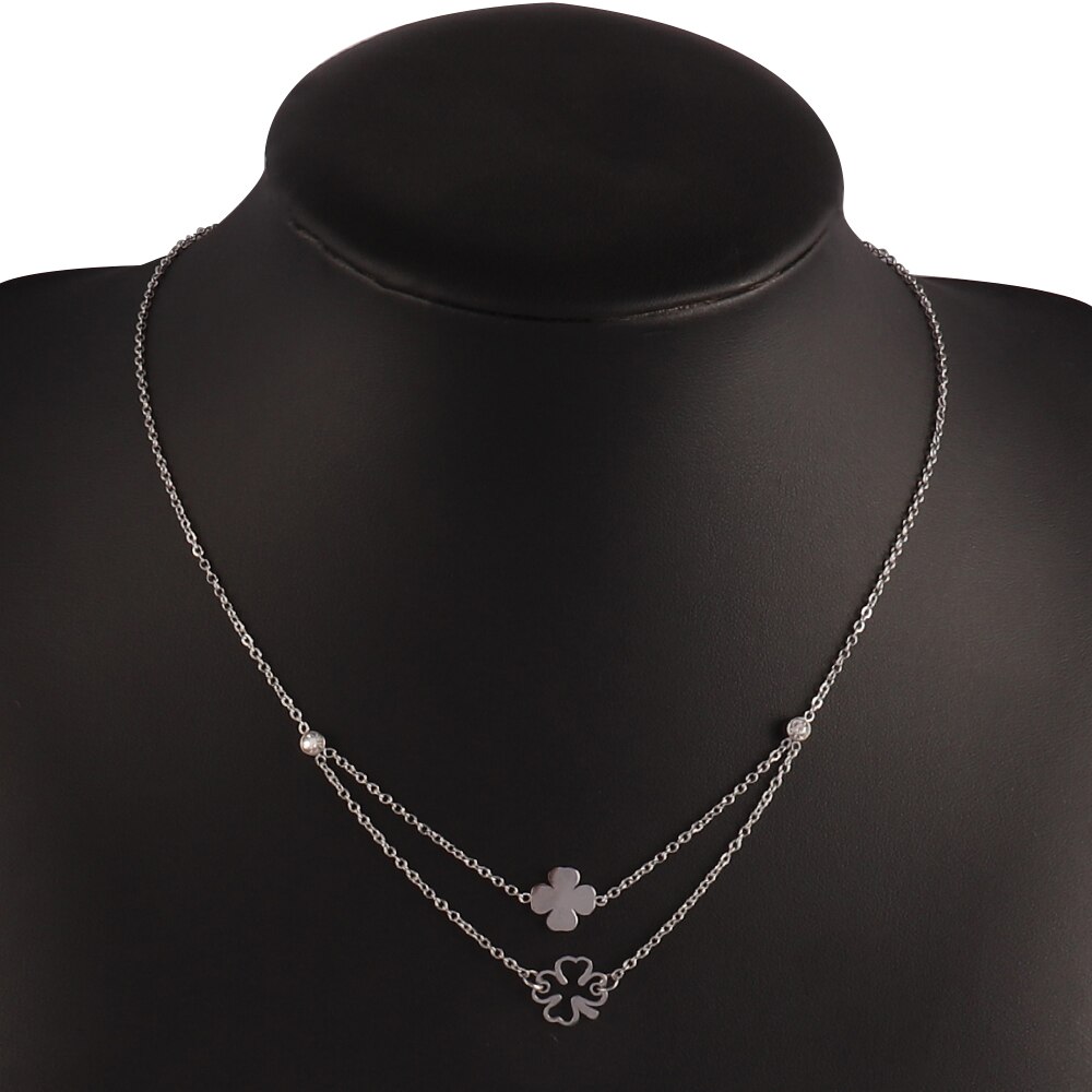 Trendy Product Stainless Steel Necklace For Women Gold Silver Color Charm Flower Butterfly Pendant Necklace Jewelry: B0263