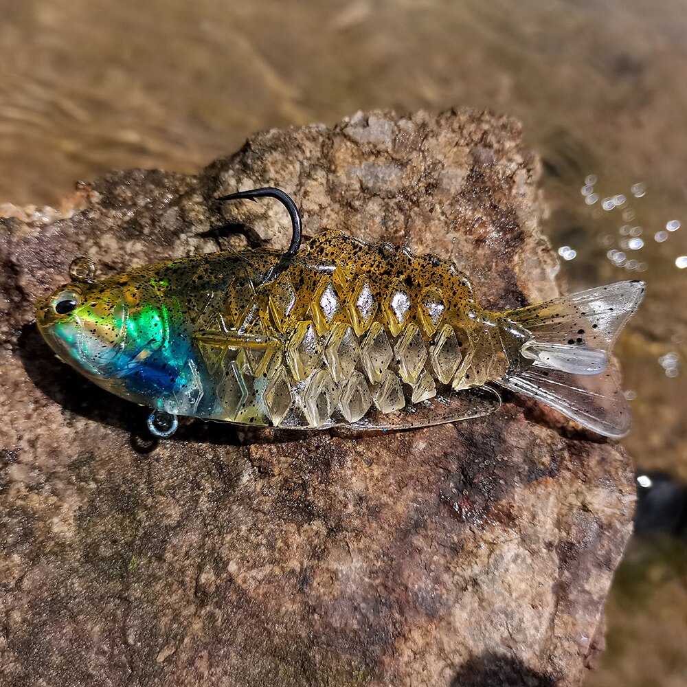 THETIME NAUGHTY Soft Shad Bait 21g Ultrasoft Multisection Silicone Jig Head Lure Dark Sleeper Swimbait for Bass Fishing