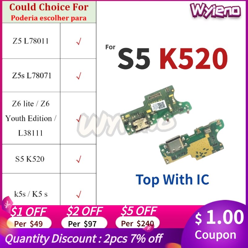Wyieno per Lenovo Z5 Z5s Z6 Lite Edizione della Gioventù S5 K520 K5s USB Caricatore Del Bacino di Carico Cavo Della Flessione del Microfono bordo