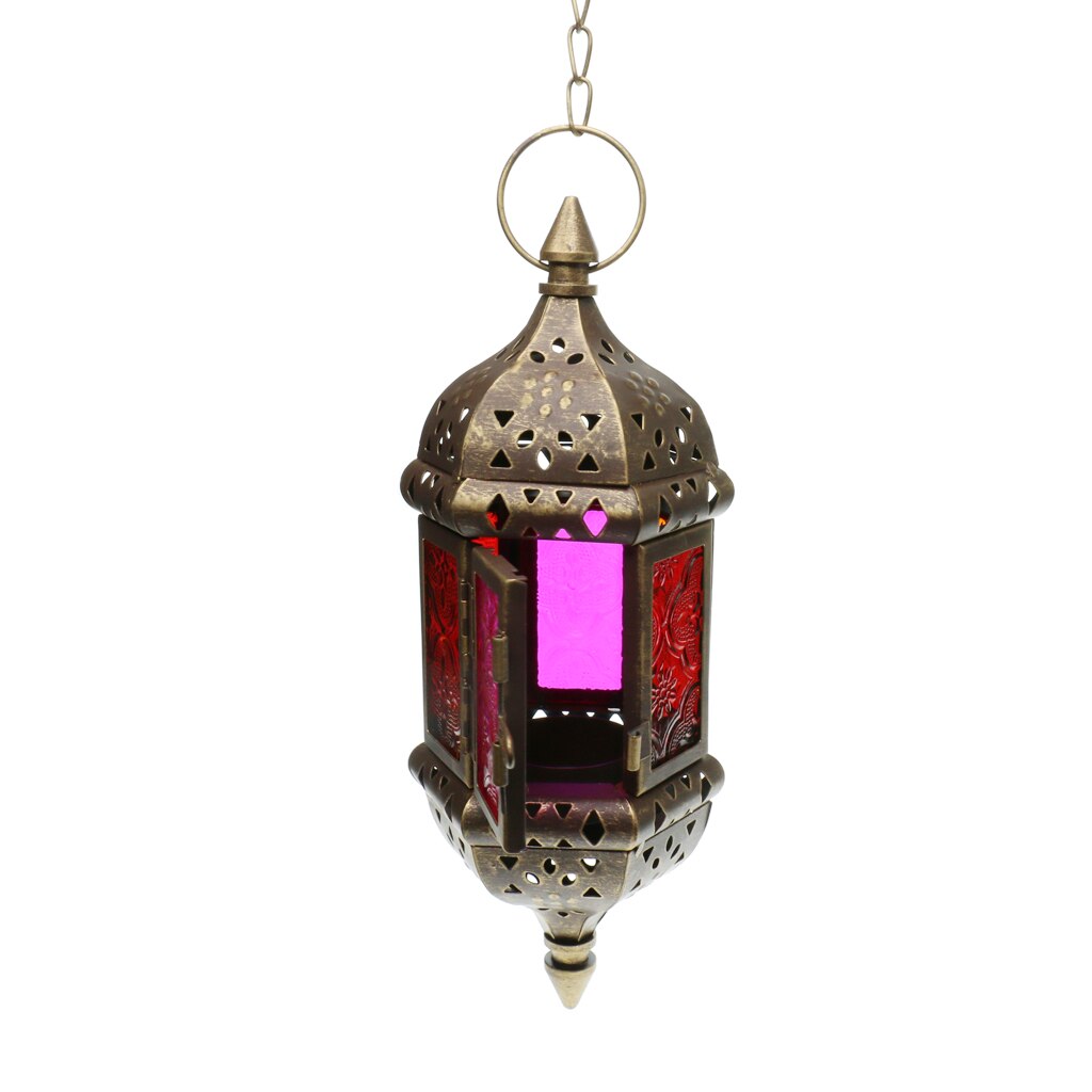 Retro Metal Hanging Candle Lantern Chandelier Moroccan Hollow , 9x9x24cm/3.54x3.54x9.45inch: Bronze 9x9x24cm