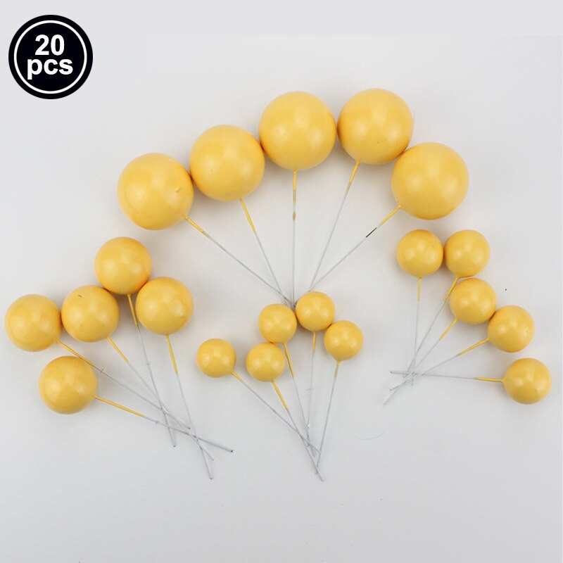 20 pçs bola de metal bolo topper criativo diy decoração do bolo para a festa de aniversário do casamento decorações ouro prata azul rosa cupcake topper: yellow