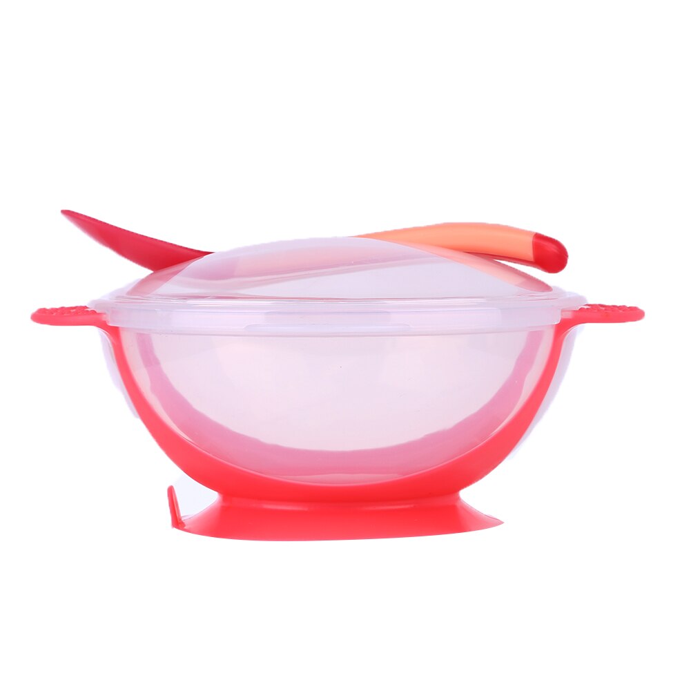 Safety Baby Feeding Dishes Babies Eatting Bowl with Suction Cup Assist Spoon Fork Baby Training Products: Pink