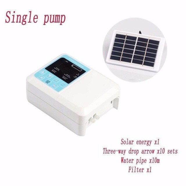 1/2 Water Pump Timer Intelligent Garden Automatic Irrigation System Watering Device Solar Energy Charging Potted Plant Drip: Single pump 10M tube