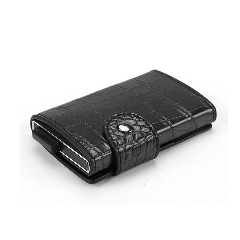 Metall kredittkortholder automatisk elastisk vintage kort id holdere aluminium lommebok pu skinn anti-tyveri rfid blokkerende lommebok: Alligator svart