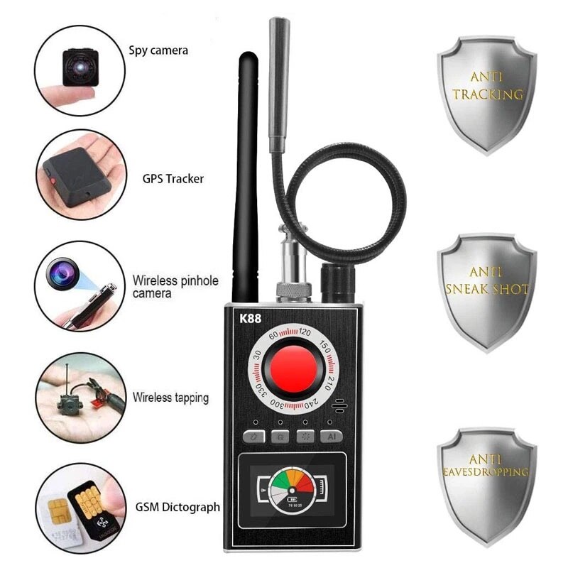 K88 Anti Spy Detector Full Range Scan Draadloze Spy Camera Gps Rf Bug Signaal Detector Privacy Beschermen Security Monitor