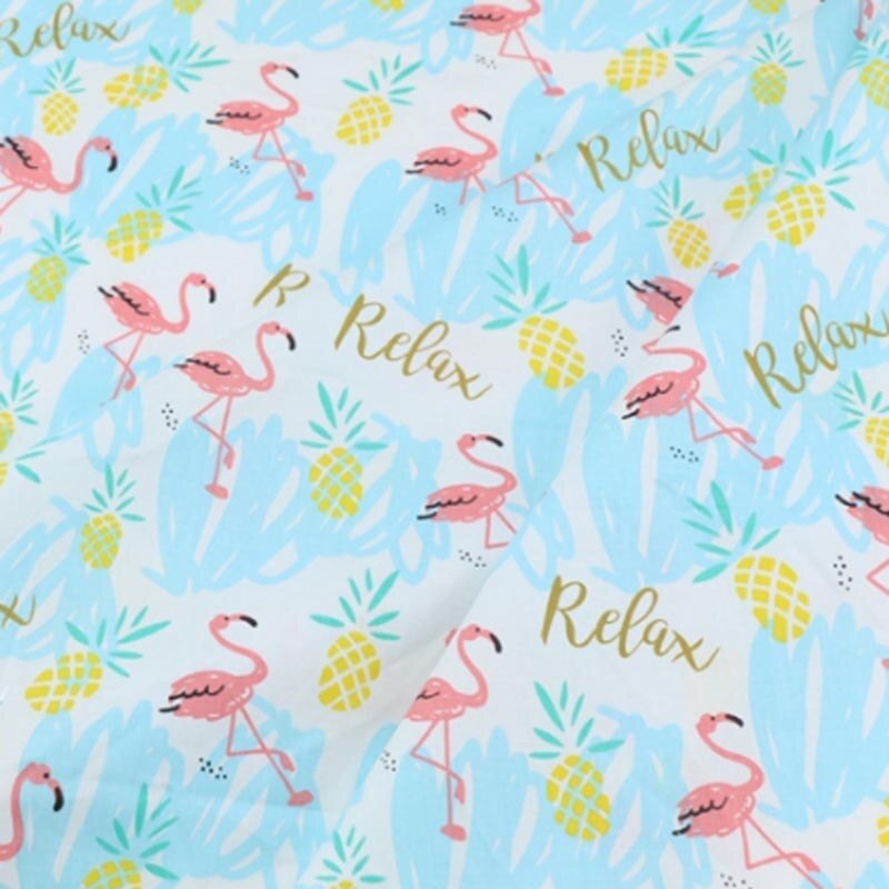 Tela de algodón de 160CM x 50CM con dibujos animados de flamenco, rosa y azul, telas de cheurón de piña para cuna DIY, tejido de costura con cojín