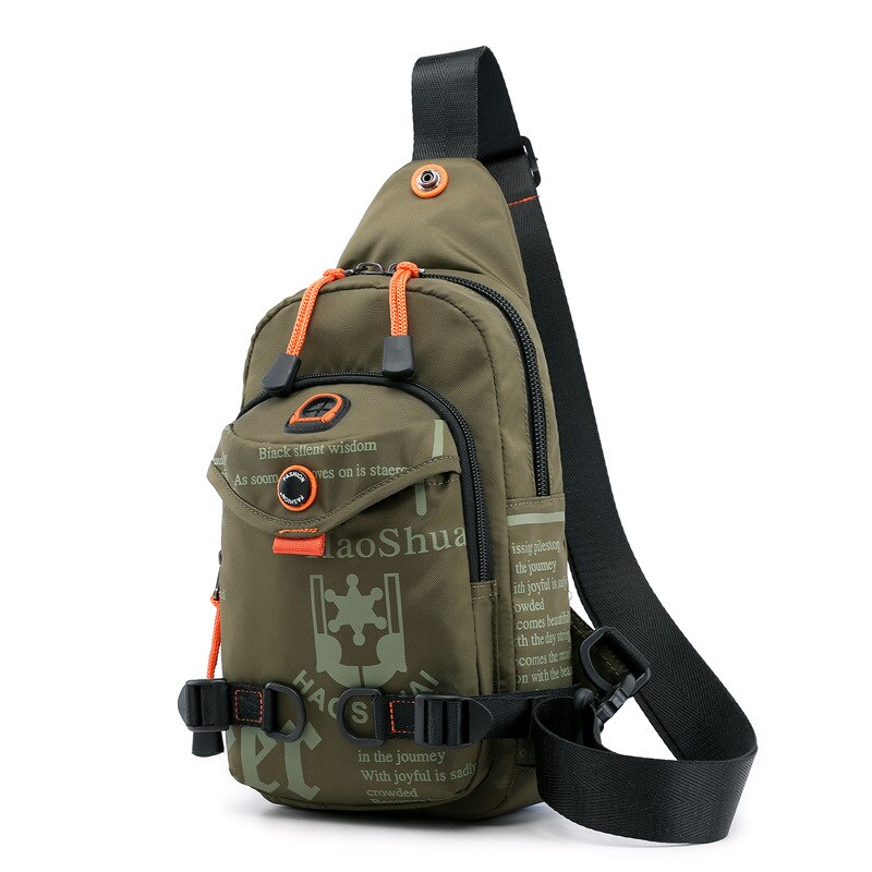 Nylon Mannen Borst Bag Rugzak Knapzak Beroemde Reizen Ongedwongen Mannelijke Een Schouder Zakken Sling Rugzak Dagrugzak: Army Green