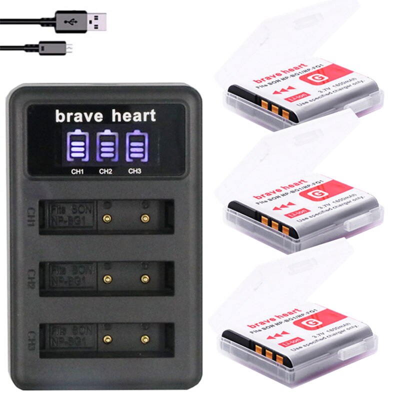 Batería NP-BG1/FG1 NP-BG1 NP BG1 FG1 para SONY, cargador de 3 ranuras, DSC-H3, DSC-H7, DSC-H9, DSC-H10, DSC-H20, DSC-H50: charger and 3battery