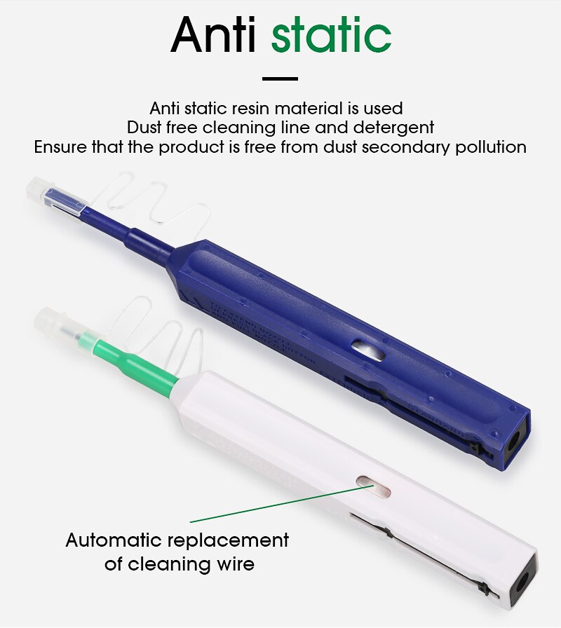 2PCS/lot Fiber Optic Cleaner Pen LC/SC/FC/ST 1.25mm+2.5mm 800 Cleans Anti static connector Adapter Cleaning Pen Smart cleaner SC