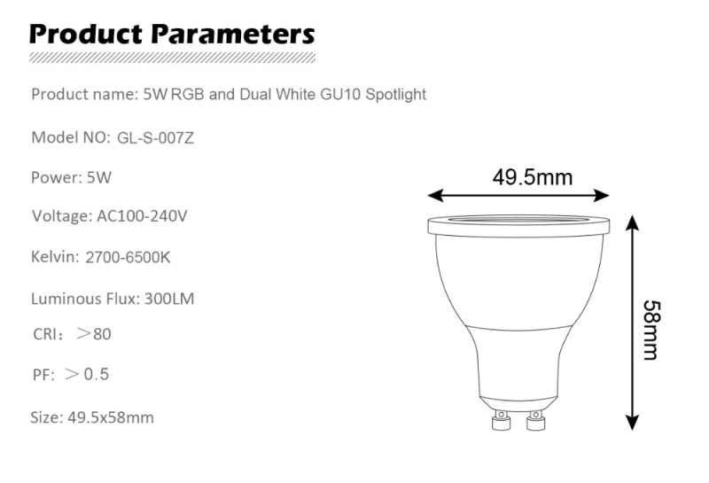 Zigbee RGB+CCT 5W GU10 Smart Led Spotlight Smart Home AC100-240V Color Change Led Dual Light baterry spotlight spotlight color