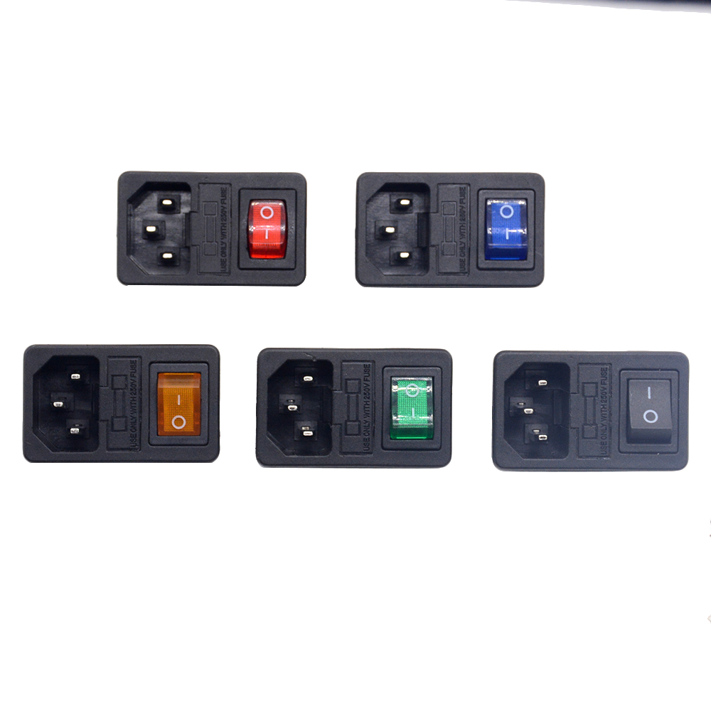 with 10A fuse ! Red blue Black orange Rocker Switch Fused IEC 320 C14 Inlet Power Socket Fuse Switch Connector Plug Connector