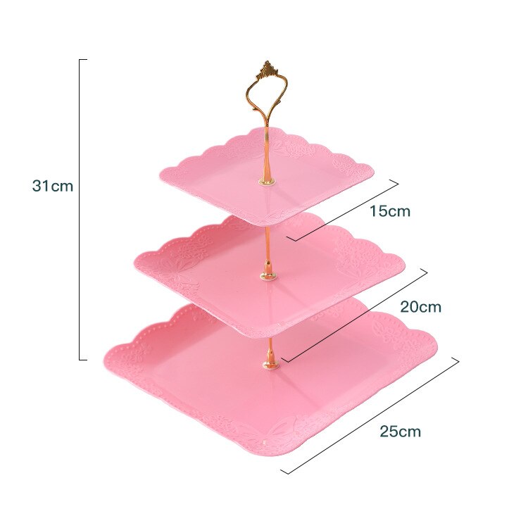 Afneembare Cake Stand Europese Stijl 3 Tier Gebak Cupcake Fruitschaal Serveren Dessert Houder Wedding Party Home Decor: Pink
