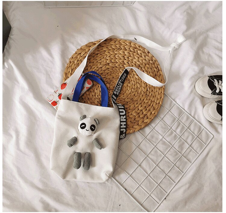 Straat Foto Leuke Panda Messenger Bag Meisje Kleine Verse Canvas Tas Vrouwelijke Student Zak Vrouwelijke Zak: WHITE
