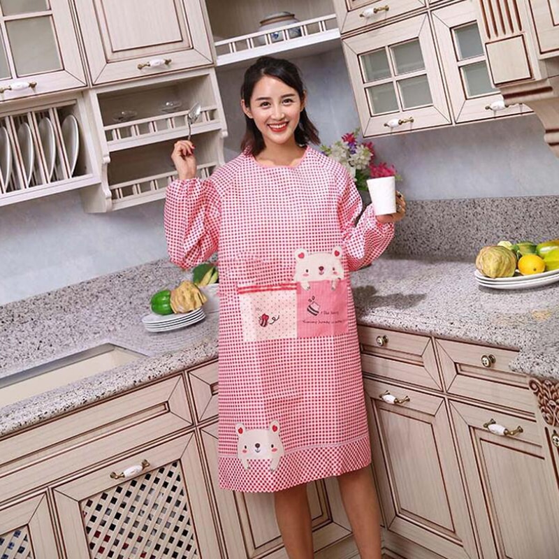Kvinder køkken madlavning forklæde langærmet forklæde olie-bevis vandtæt kjole voksne hjem rengøring overalls med lommer