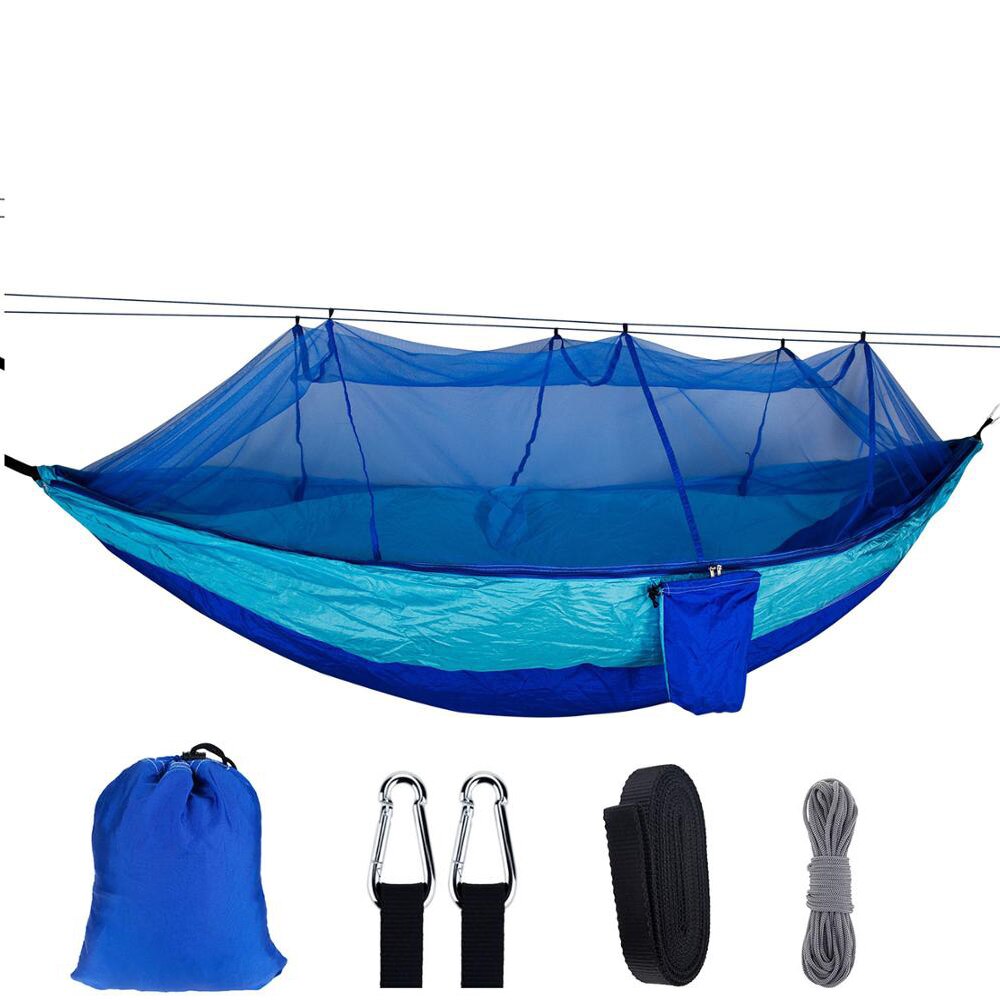 Mosquito Resistant Portable Hanging Tent Outdoor Camping Garden Hammock 1-2 Person Insect Net Strength Sleep Swing: Sky blue dark blue