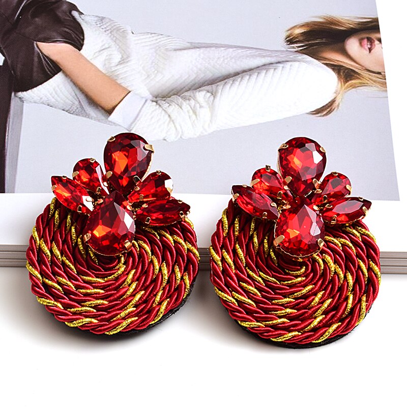 Kleurrijke Kristallen Oorbellen Strass Handgemaakte Ronde Earring Sieraden Accessoires Voor Vrouwen: Red