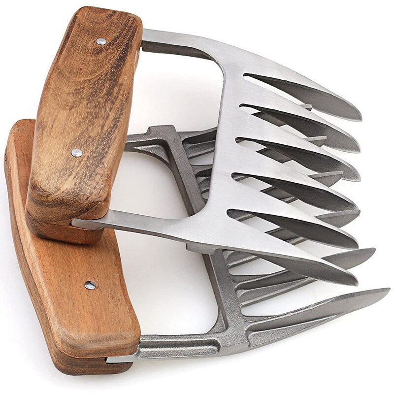 Metal Meat Claw, 1 Pair 18/8 Stainless Steel Meat Fork with Wooden Handle, Minced Meat Claw, (2 Pieces)