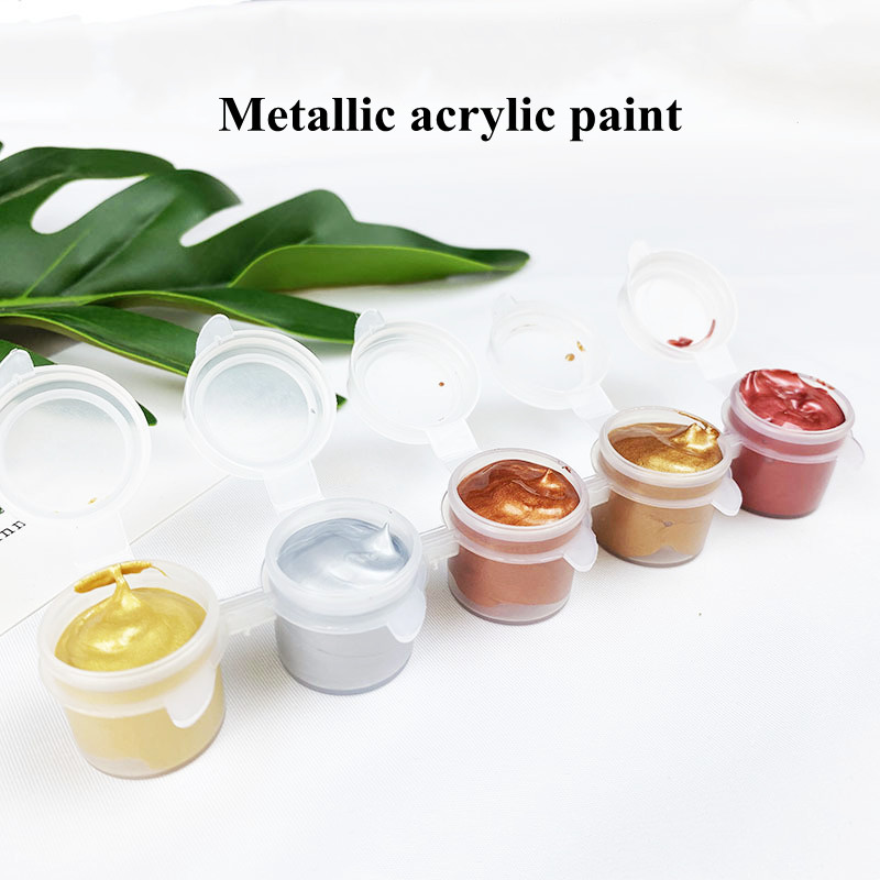 Metallic Acrylic Paint 5ML*5 Color Waterproof and Non-fading Plaster Sculpture Coloring DIY Hand-painted Graffiti Paint