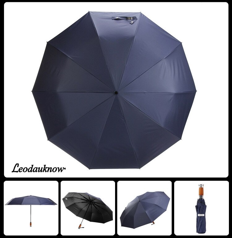 125cm store automatiske dobbeltlags paraplyregn kvinder 3 gange vindtæt stor udendørs paraply mænd kvinde: Blå