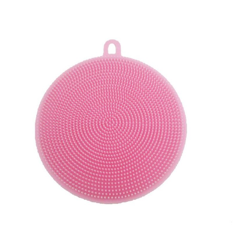 1PC Kitchen Cleaning Brush Silicone Dishwashing Brush Fruit Vegetable Cleaning Brushes Pot Pan Sponge Scouring Pads: Pink