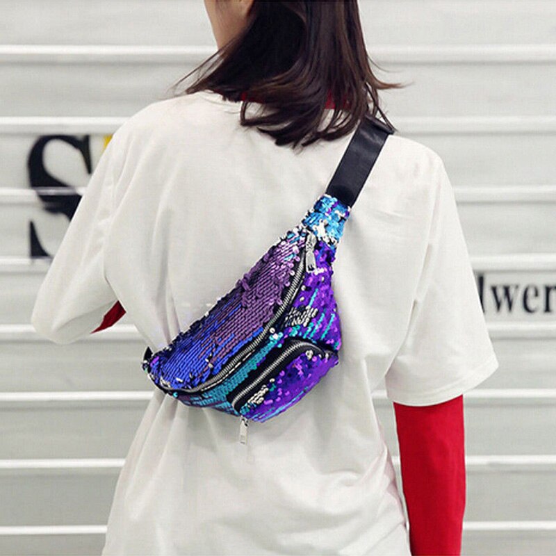 Women Waist Packs Girls Sequins Glitter Bag Fanny Pouch Hip Purse Satchel Chest Casual Ladies Handbags