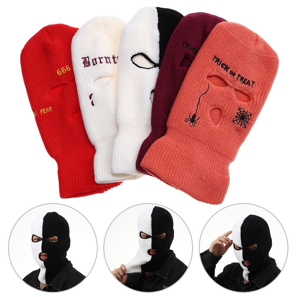 Borduren Fietsen Bivakmuts Warmer Bonnet Drie Gat Hoed Vrouwelijke Beanie Caps Winter Herfst Hoeden Gebreide Mutsen