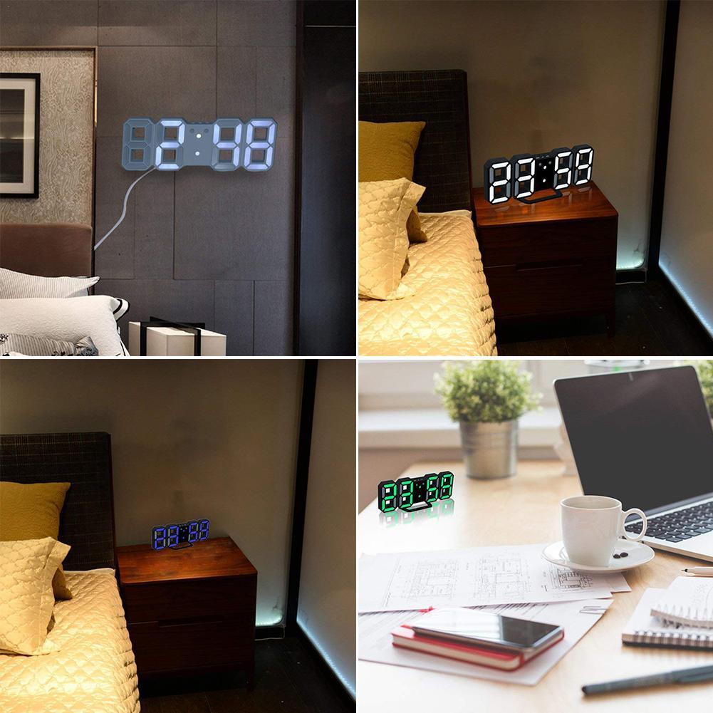 KOSUMOSU Digitale klok 3D LED wandklok 9,7 inch, tafelklok groot