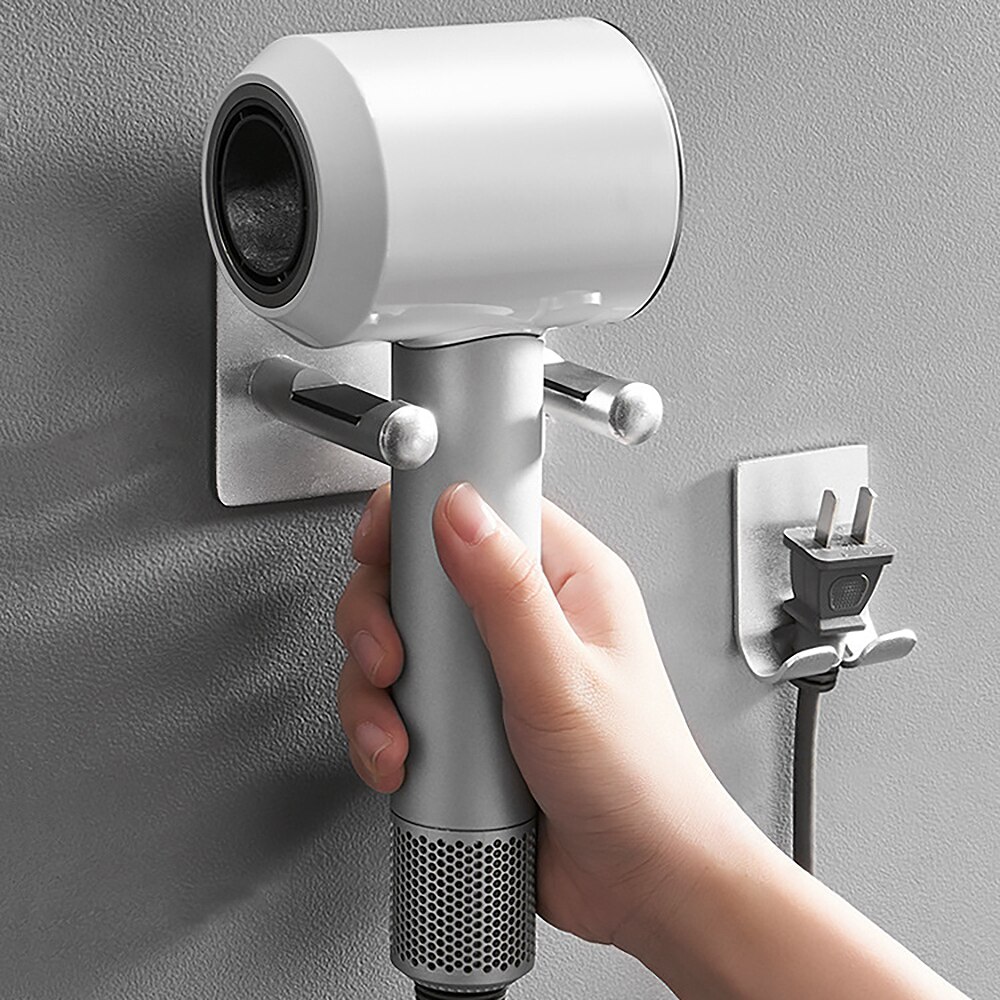 Wall Mount Storage Bracket Hair Dryer Holder Aluminium Bathroom Universal Rustproof Moisture-Proof Free Punch Hanger Organizer