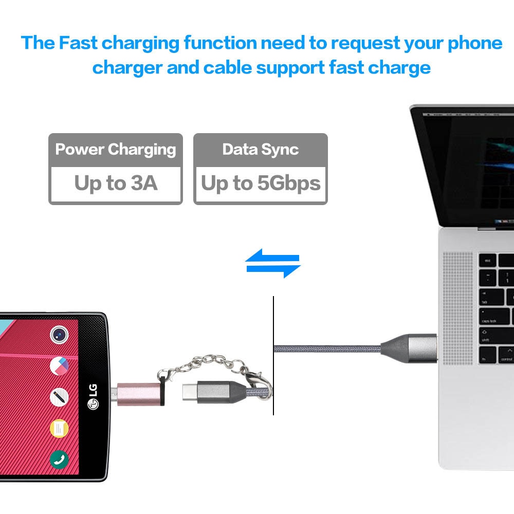 Type C To Micro USB OTG Adapter Micro USB Female To USB Type-C Connector for Samsung Xiaomi Huawei Android Phone with Free Chain