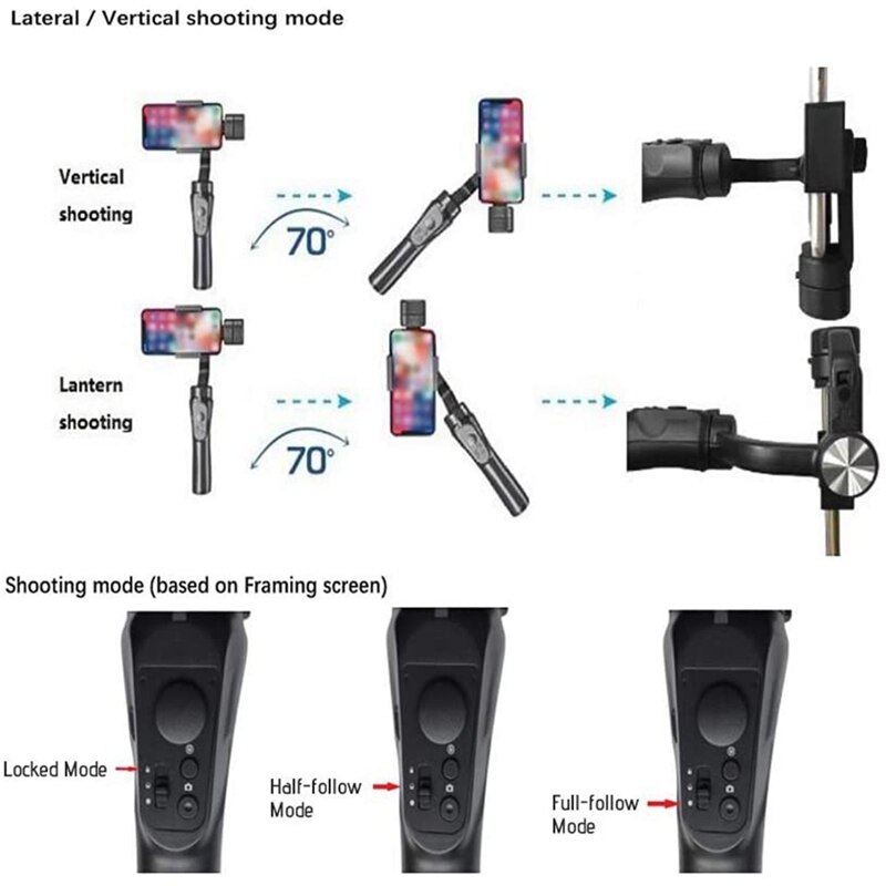 H4 handzame gimbal stabilisator 3 -assige videorecorder houder action camera gezichtsherkenning smartphone stabilisator met standaard